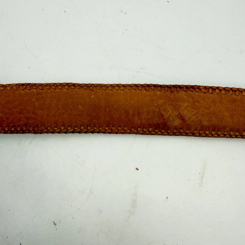 Vintage Southwestern‎ Woven Leather Belt Unisex SZ 40 Brown Black Geometric Boho